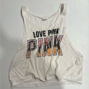 PINK Victoria's Secret White Crop Tank with Sunset Graphic
